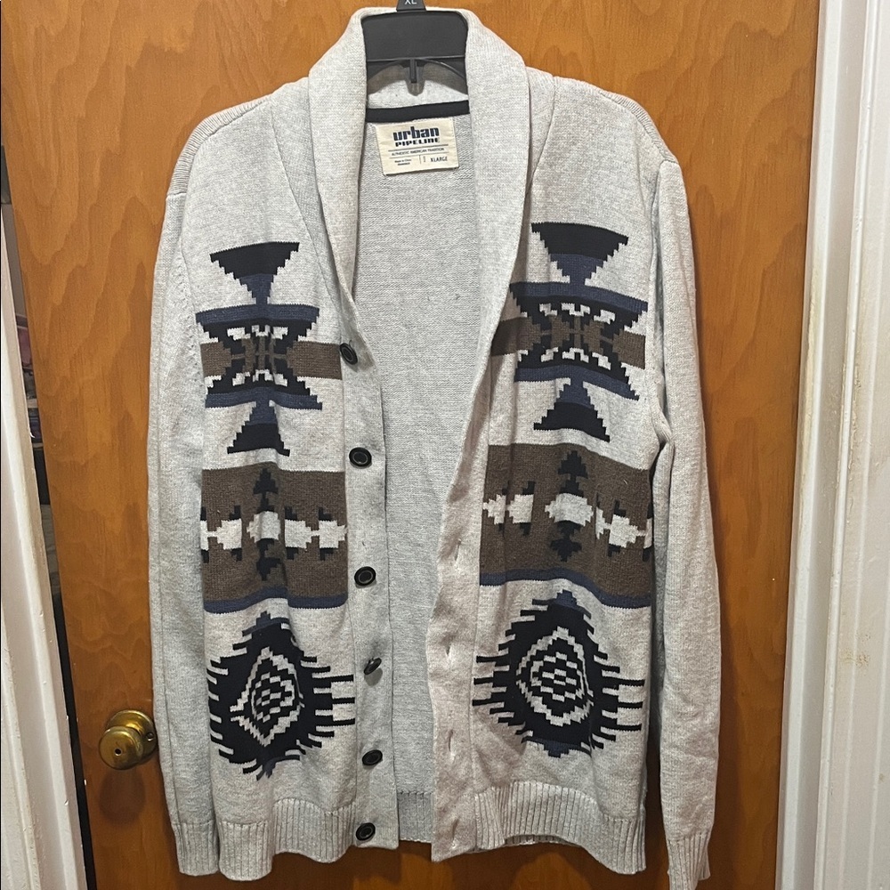 Urban Pipeline Gray and Brown Patterned Cardigan
